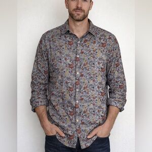 Joseph Abboud Patterned Shirt - Gray, Red, Yellow